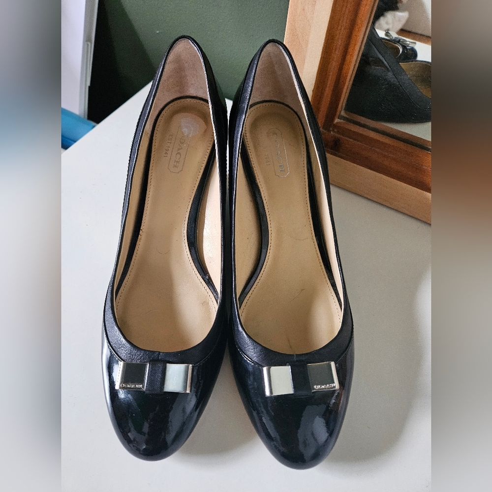 Coach Black Patent Leather Wedge Shoes - Picture 2 of 8